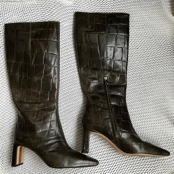 Sam Edelman Sylvia2 Knee High Boots in deep olive croco leather - Picture 8 of 16